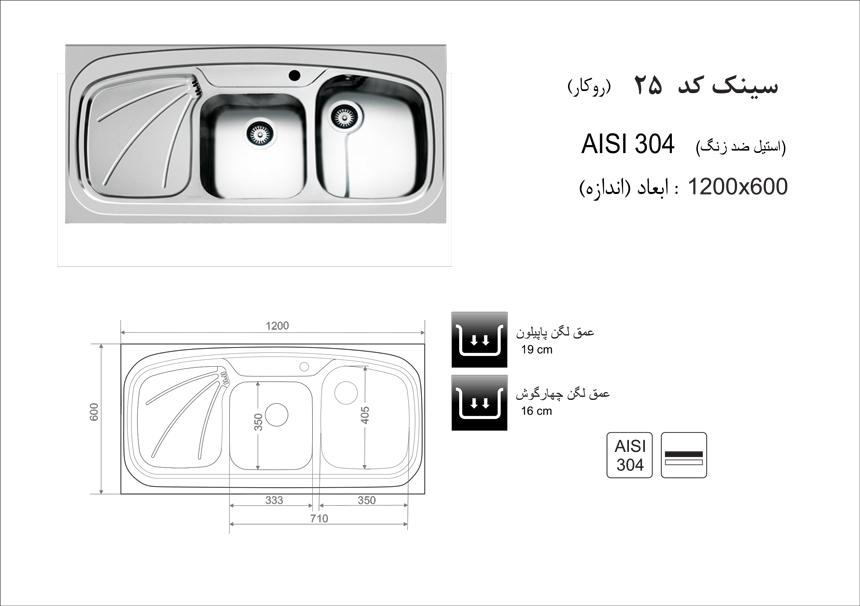 سینک ظرفشویی روکار کد 25 اخوان