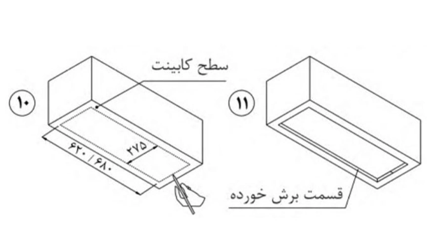 ابعاد برش هود توکار اخوان