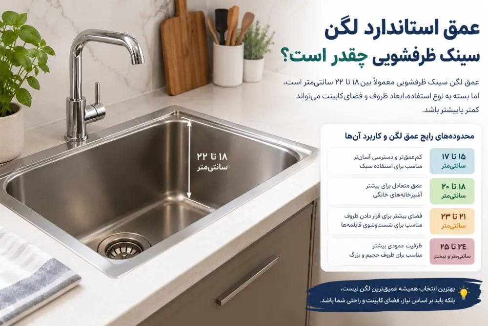 عمق استاندارد لگن سینک ظرفشویی چقدر است؟ 1 عمق استاندارد لگن سینک ظرفشویی چقدر است؟